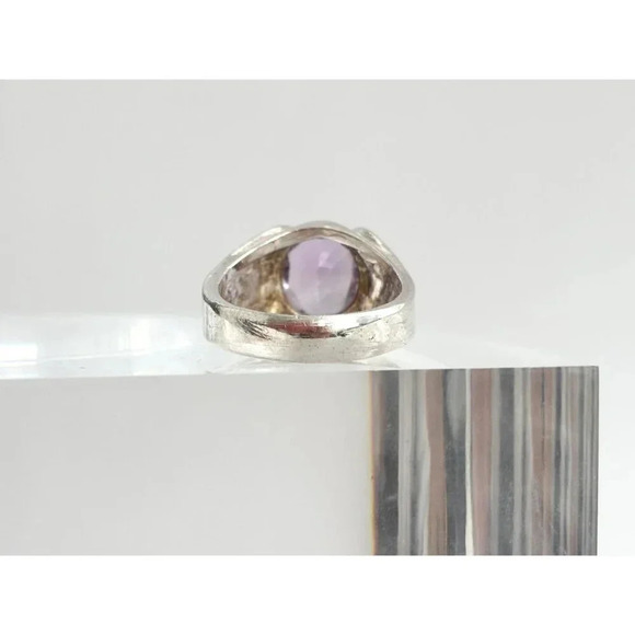 Amethyst Oval Cut Vintage Gemstone Sterling Silver Textured Ring - sz 8 - Picture 6 of 10